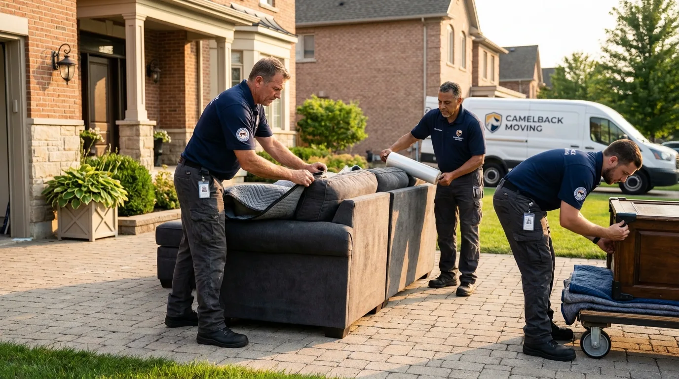 Large estate moving crew wrapping furniture in Melrose, MA